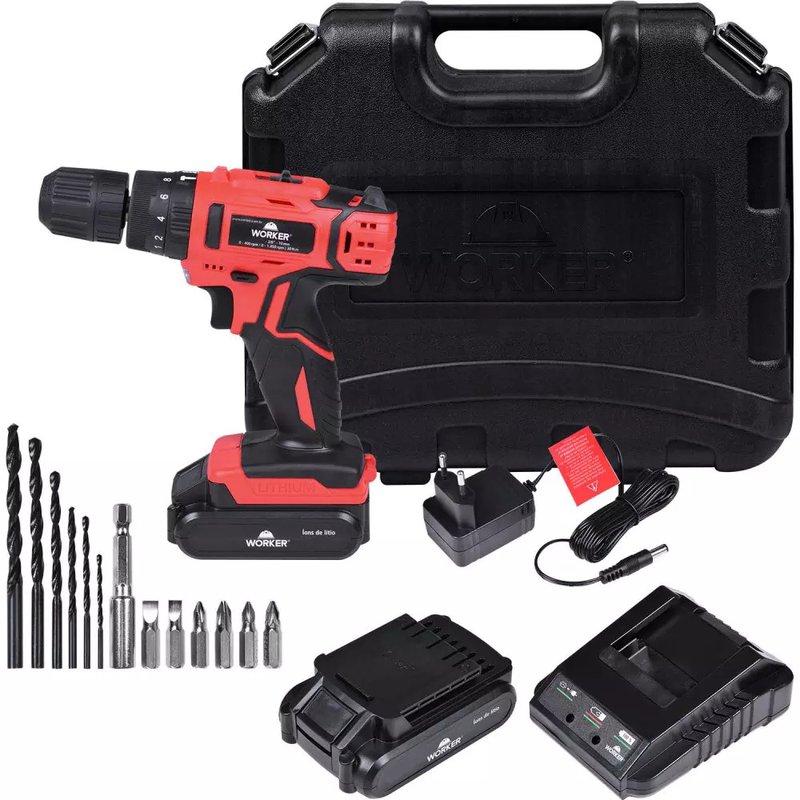 parafusadeira furadeira impacto 12v bateria 13 pecas worker 1 1607620407