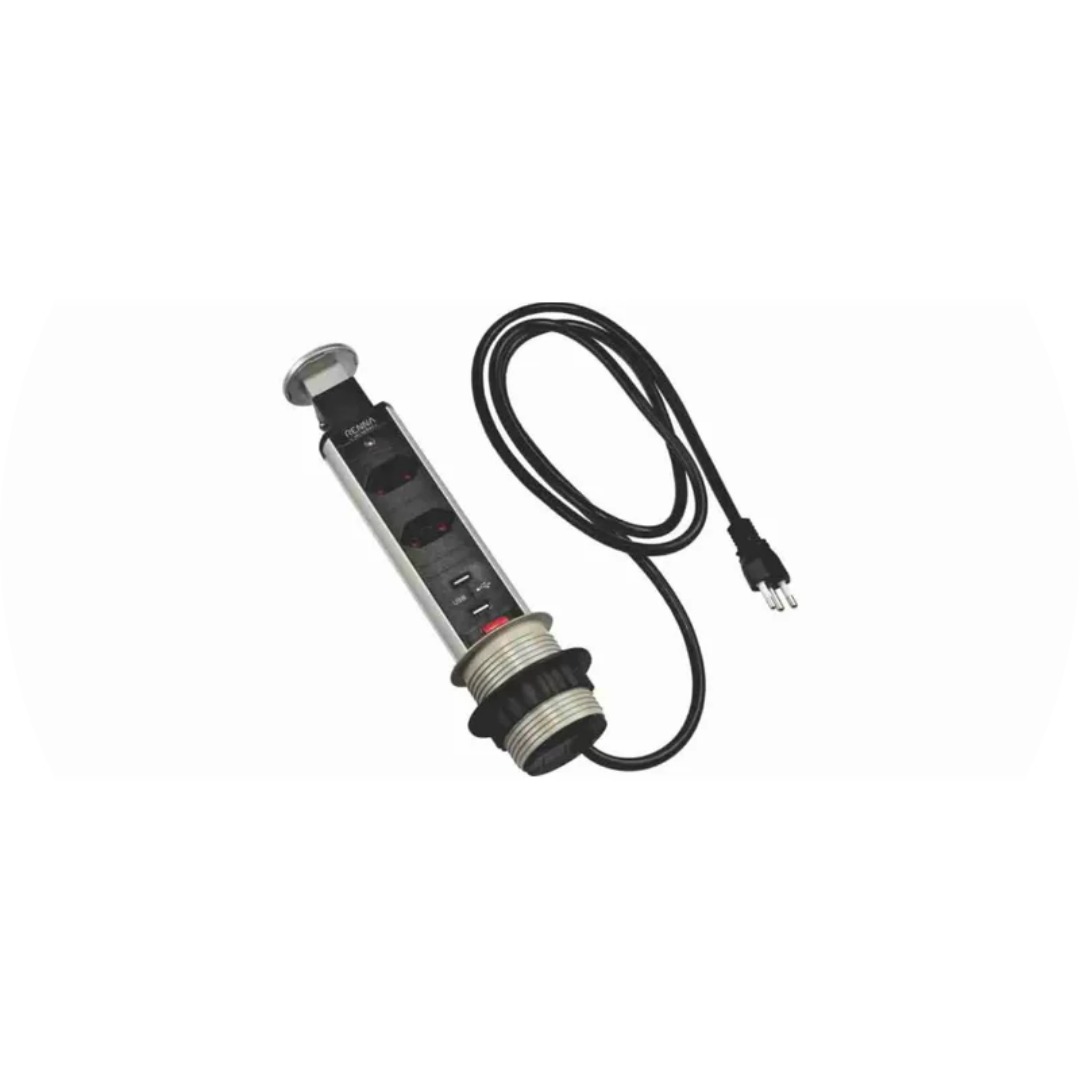 Torre de Tomadas para Bancada com 2 Tomadas + 2 USB - Pix - LOJALUZDOMUNDO