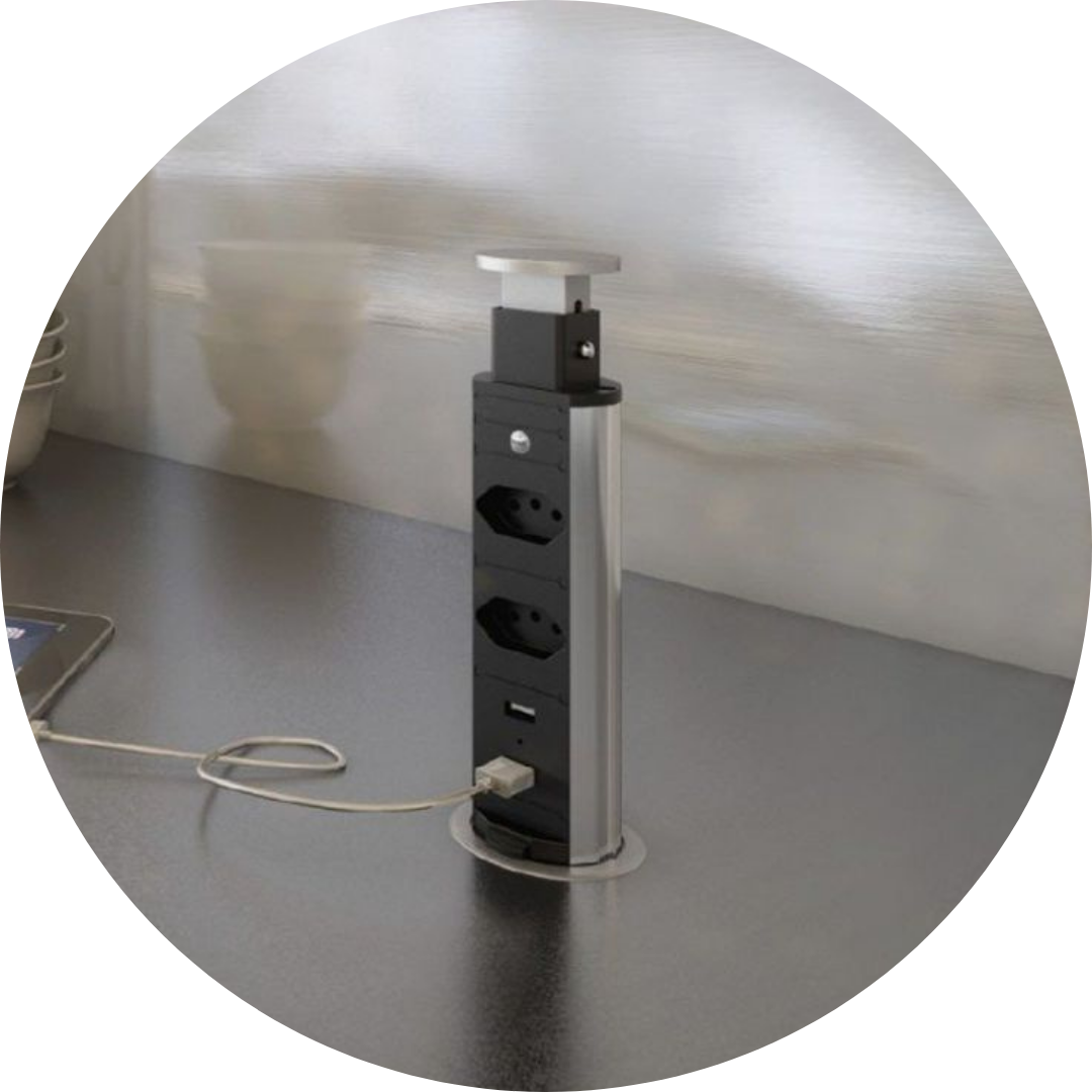 Torre de Tomadas para Bancada com 2 Tomadas + 2 USB - Pix - LOJALUZDOMUNDO
